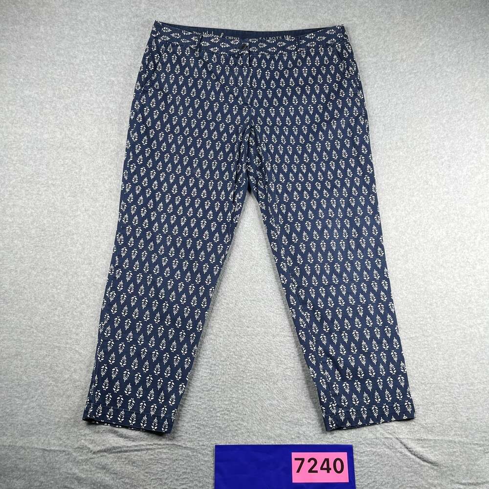 Talbots The Weekend Chino Womens Size 14P Navy Blue Geometric Print Petite